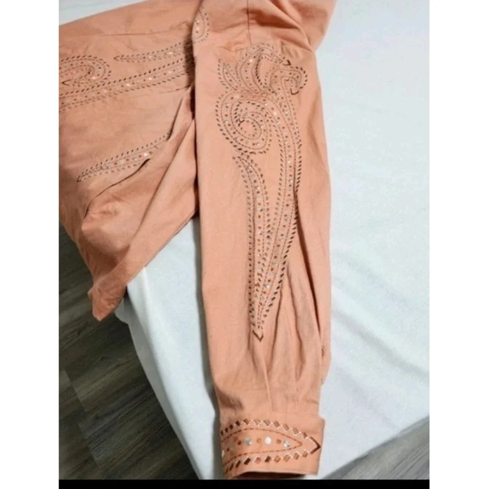 Bob Mackie Womens Embellished Jacket Wearable Art Southwestern‎ Cotton Orange XL